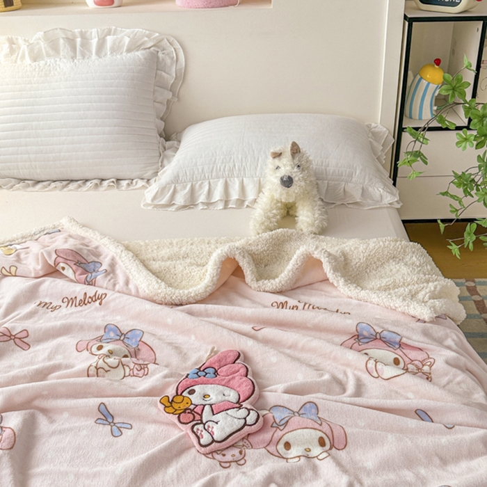 91家纺网 家纺一手货源 找家纺 花满路 2025新款亲肤舒适三丽鸥羊羔毛毯 棉花美乐蒂