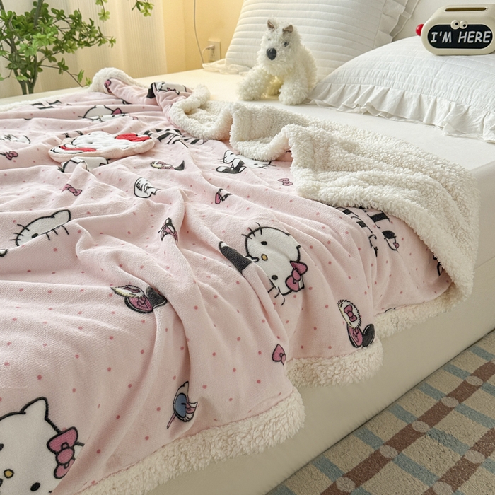 91家纺网 家纺一手货源 找家纺 花满路 2025新款亲肤舒适三丽鸥羊羔毛毯 甜蜜kt