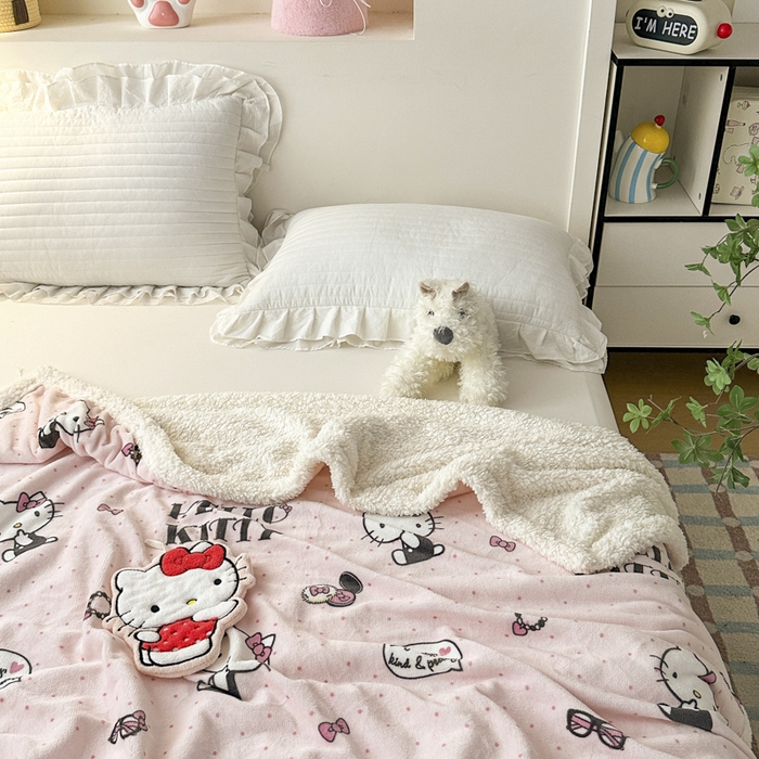 91家纺网 家纺一手货源 找家纺 花满路 2025新款亲肤舒适三丽鸥羊羔毛毯 甜蜜kt