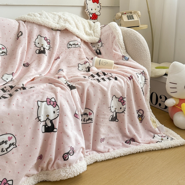 91家纺网 家纺一手货源 找家纺 花满路 2025新款亲肤舒适三丽鸥羊羔毛毯 甜蜜kt