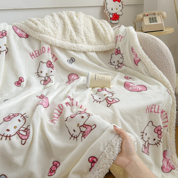 91家纺网 家纺一手货源 找家纺 花满路 2025新款亲肤舒适三丽鸥羊羔毛毯 俏皮kt