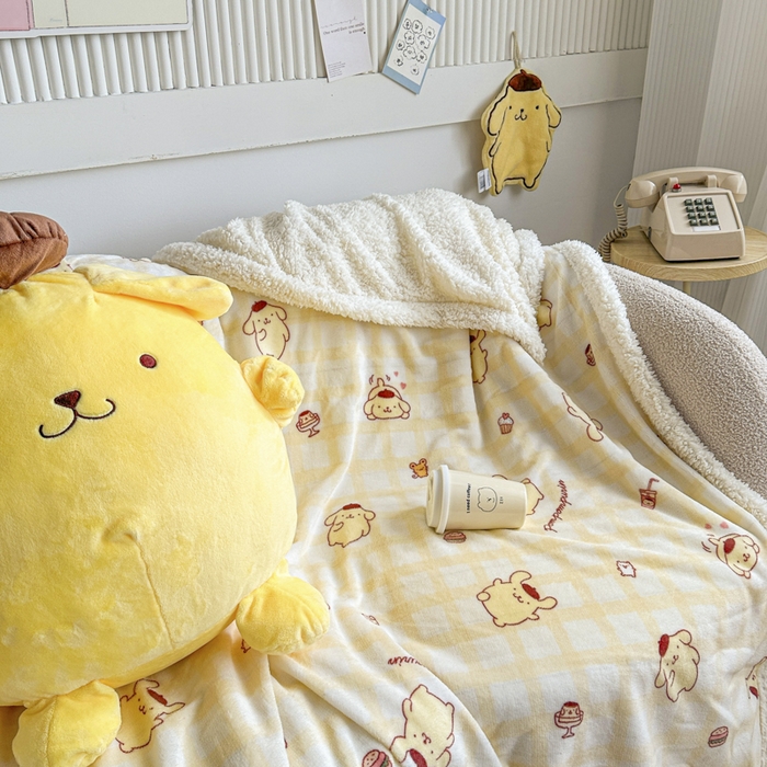 91家纺网 家纺一手货源 找家纺 花满路 2025新款亲肤舒适三丽鸥羊羔毛毯 团团布丁狗