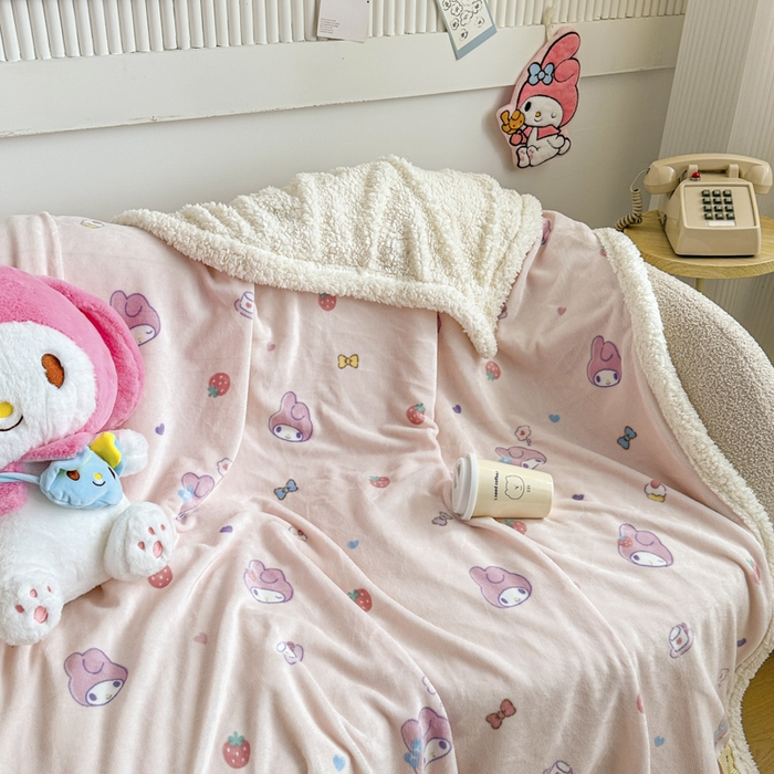 91家纺网 家纺一手货源 找家纺 花满路 2025新款亲肤舒适三丽鸥羊羔毛毯 糯糯美乐蒂