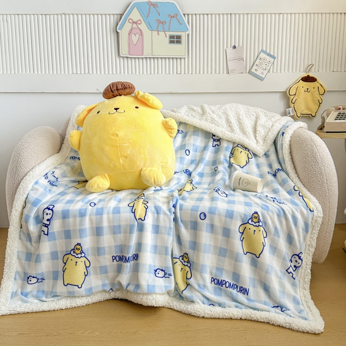 91家纺网 家纺一手货源 找家纺 花满路 2025新款亲肤舒适三丽鸥羊羔毛毯 格子布丁狗