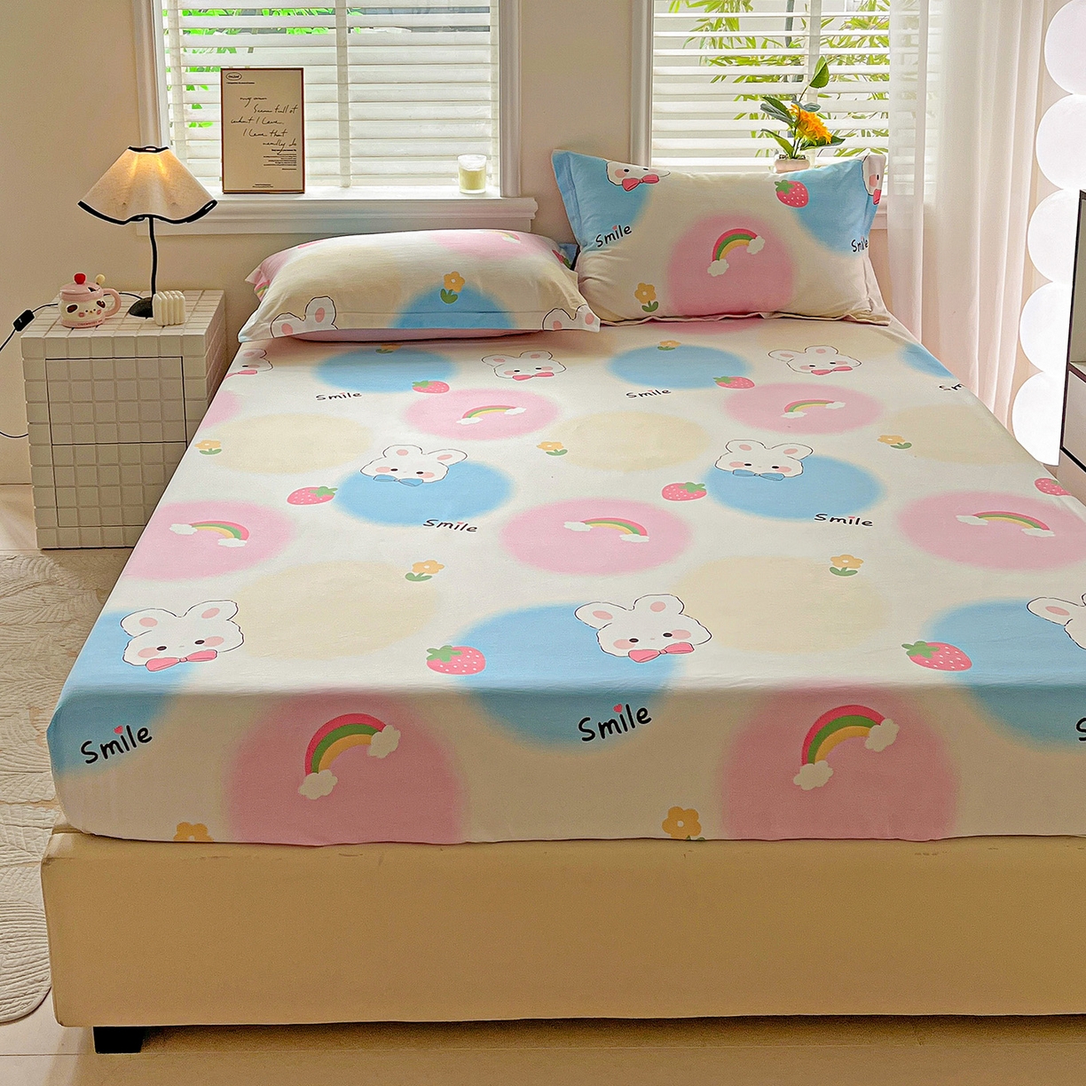 91家纺网 家纺一手货源 找家纺 依庭 2025新款高克重全棉纯棉磨毛印花床笠单品床笠 小欢喜