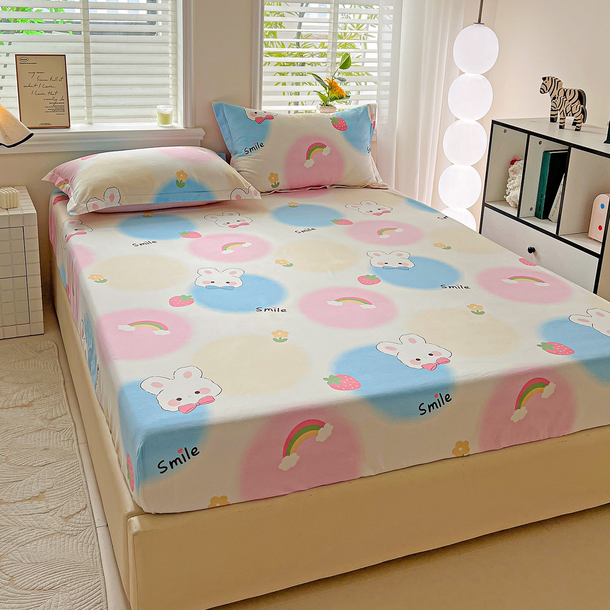 91家纺网 家纺一手货源 找家纺 依庭 2025新款高克重全棉纯棉磨毛印花床笠单品床笠 小欢喜