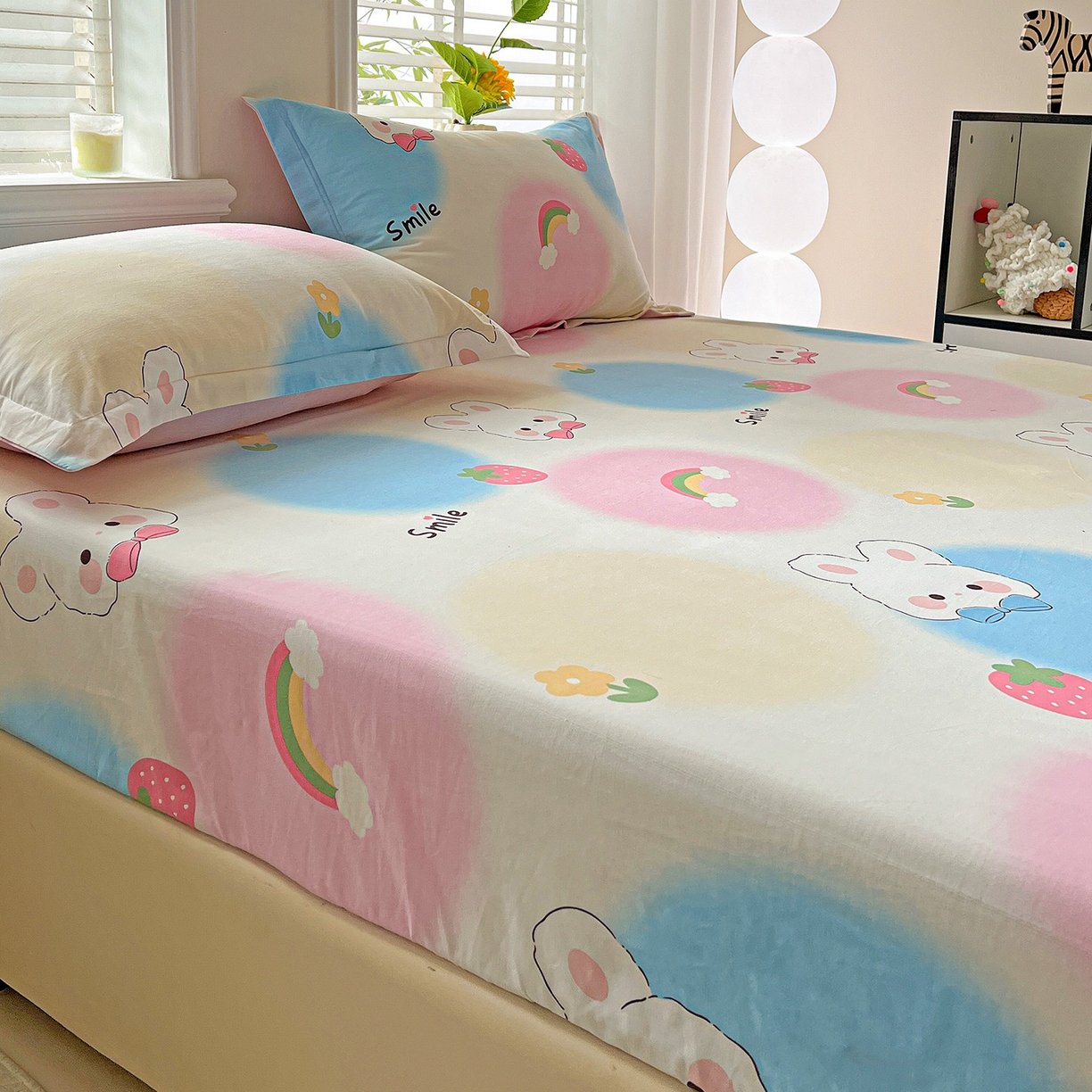 91家纺网 家纺一手货源 找家纺 依庭 2025新款高克重全棉纯棉磨毛印花床笠单品床笠 小欢喜