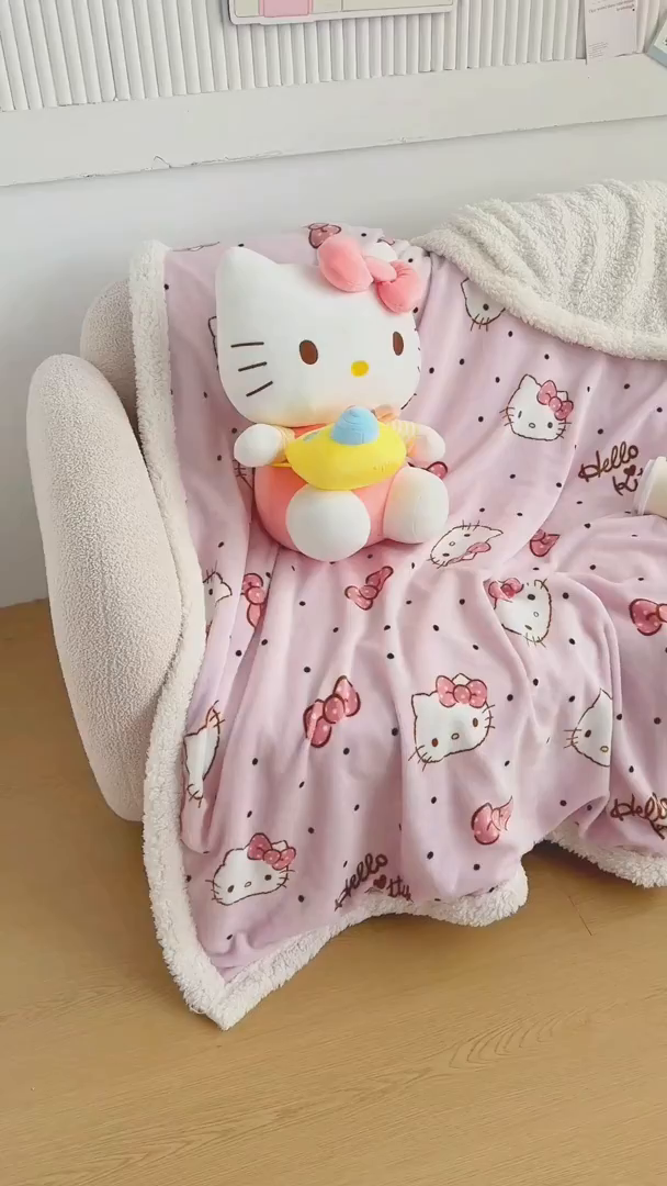 91家纺网 家纺一手货源 找家纺 花满路 2025新款亲肤舒适三丽鸥羊羔毛毯 乖巧kt