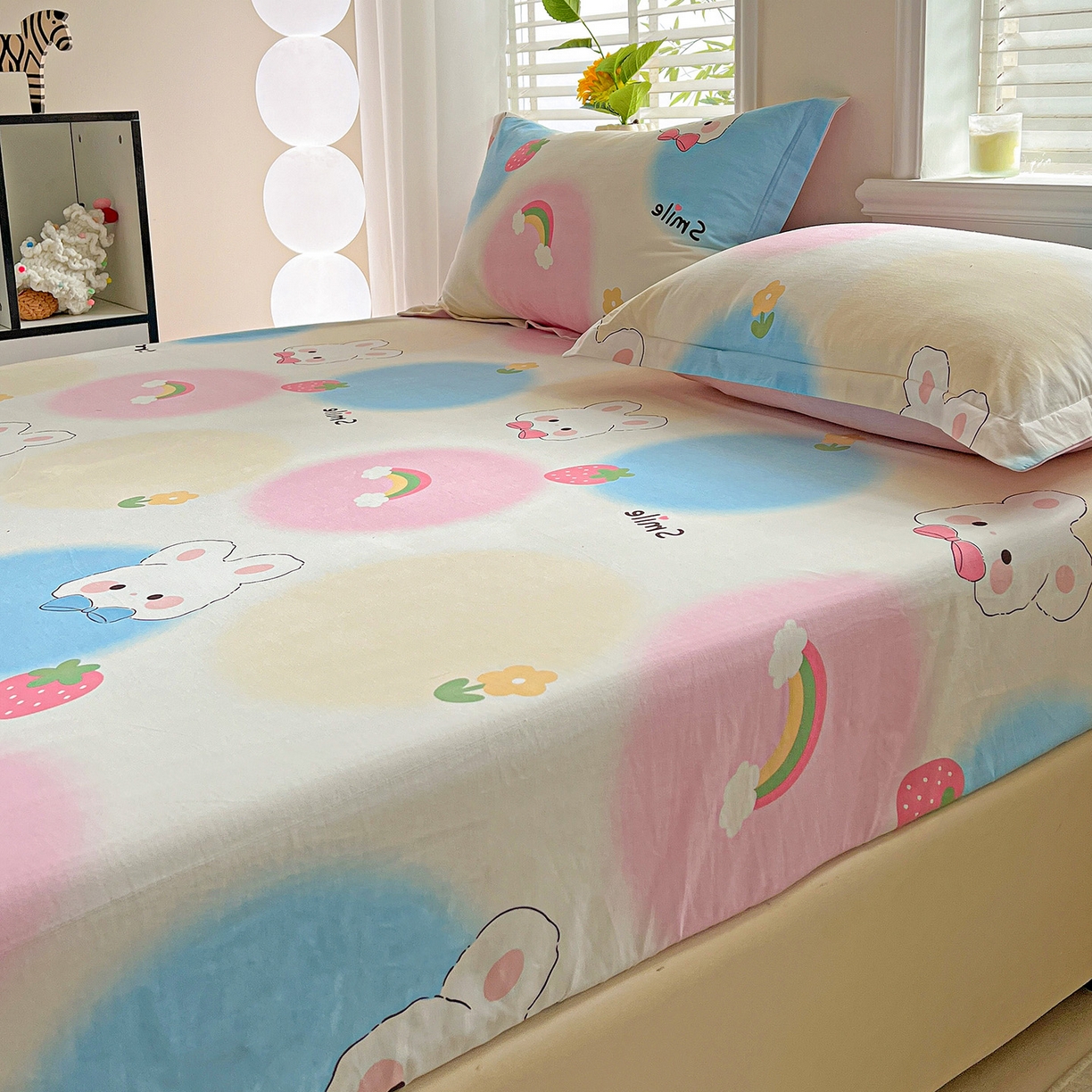 91家纺网 家纺一手货源 找家纺 依庭 2025新款高克重全棉纯棉磨毛印花床笠单品床笠 小欢喜