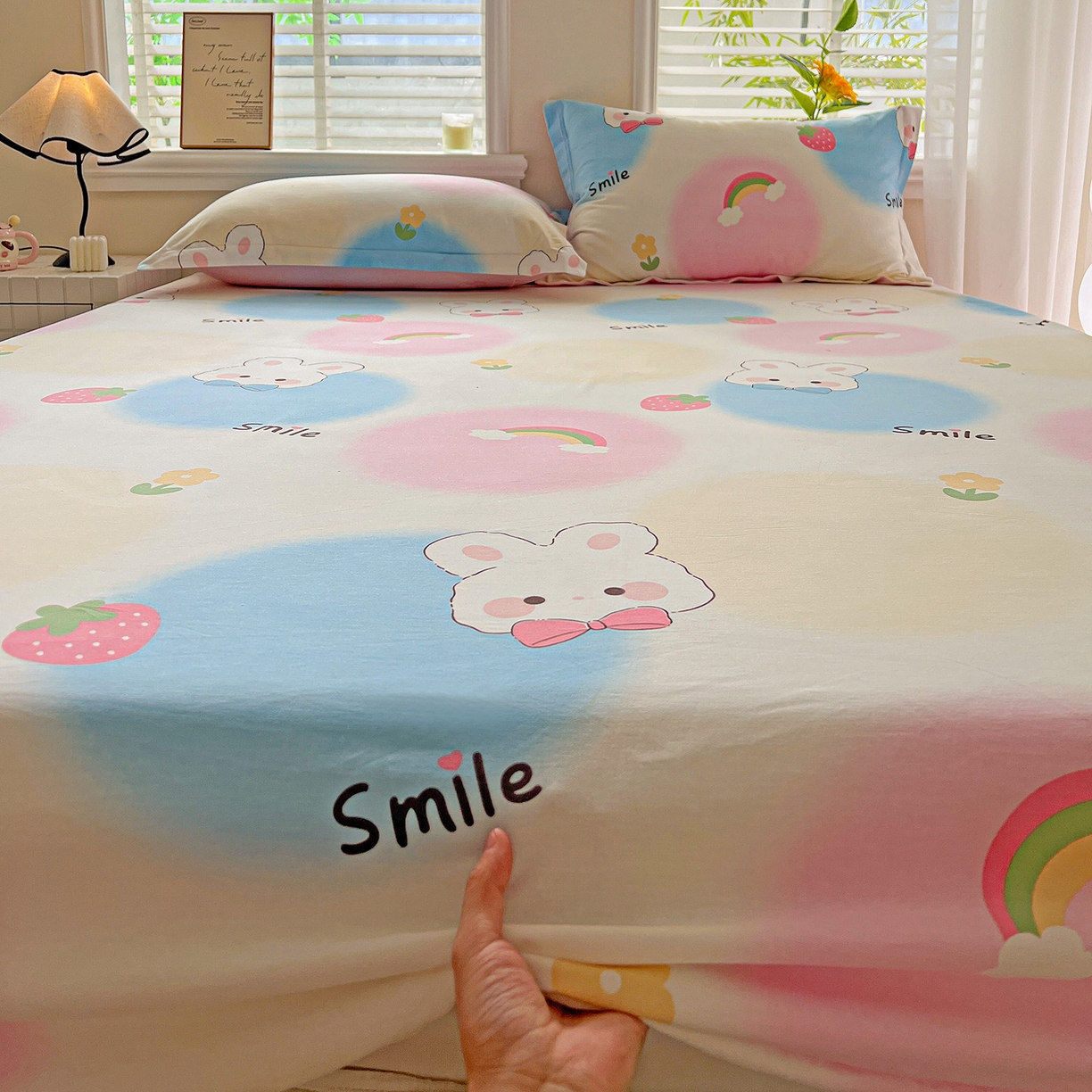 91家纺网 家纺一手货源 找家纺 依庭 2025新款高克重全棉纯棉磨毛印花床笠单品床笠 小欢喜