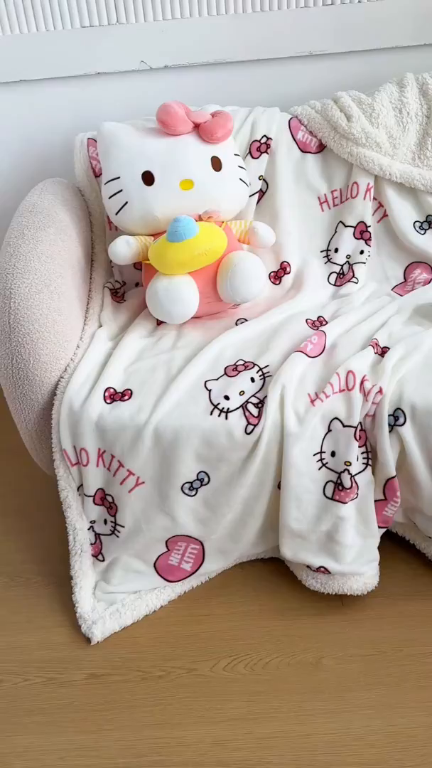 91家纺网 家纺一手货源 找家纺 花满路 2025新款亲肤舒适三丽鸥羊羔毛毯 俏皮kt