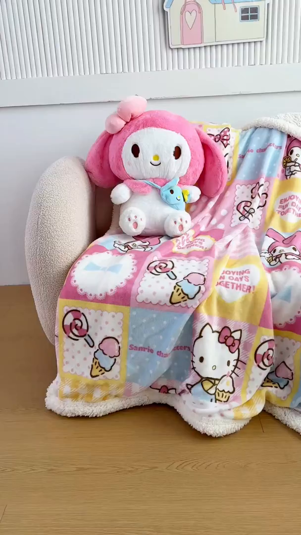 91家纺网 家纺一手货源 找家纺 花满路 2025新款亲肤舒适三丽鸥羊羔毛毯 kt伙伴