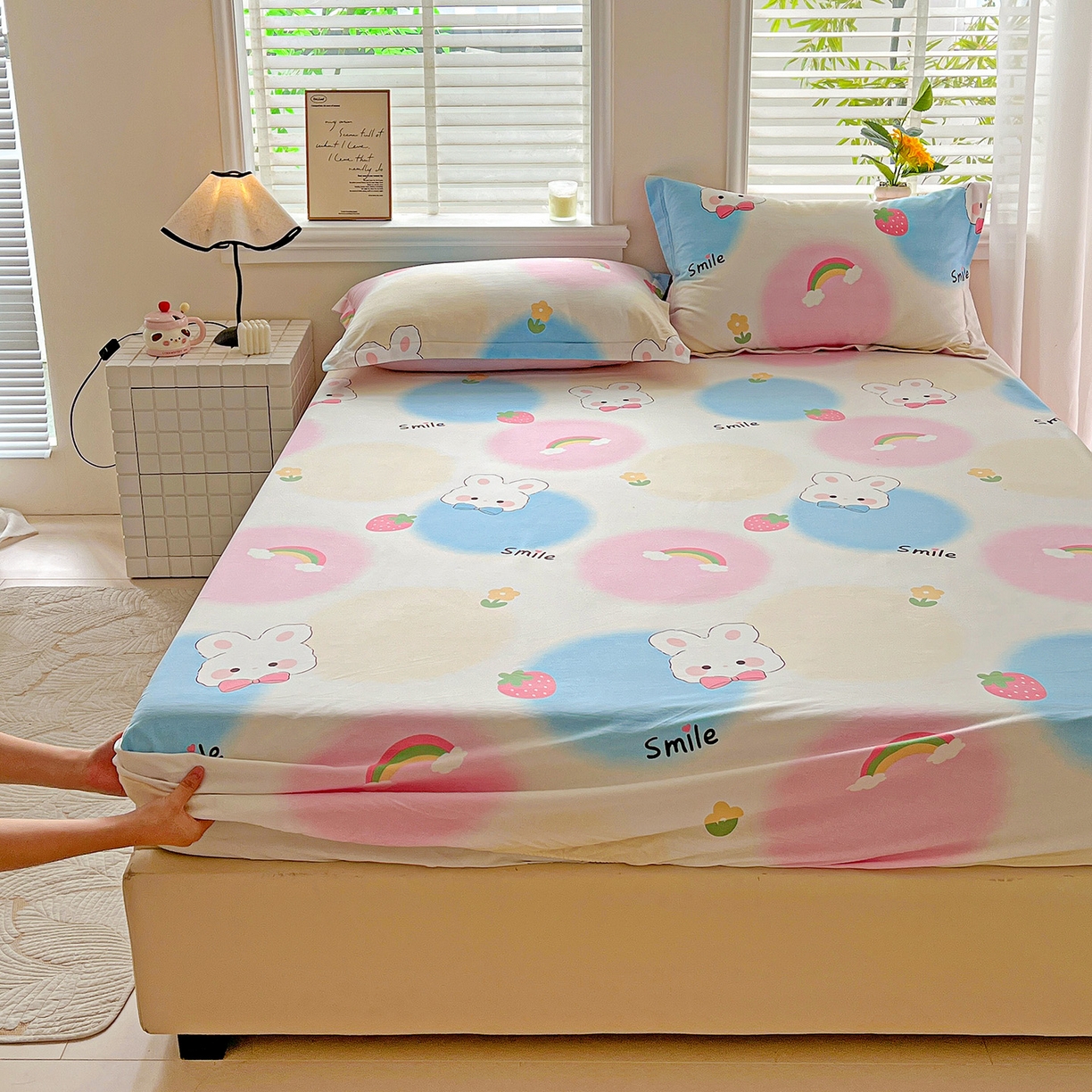 91家纺网 家纺一手货源 找家纺 依庭 2025新款高克重全棉纯棉磨毛印花床笠单品床笠 小欢喜