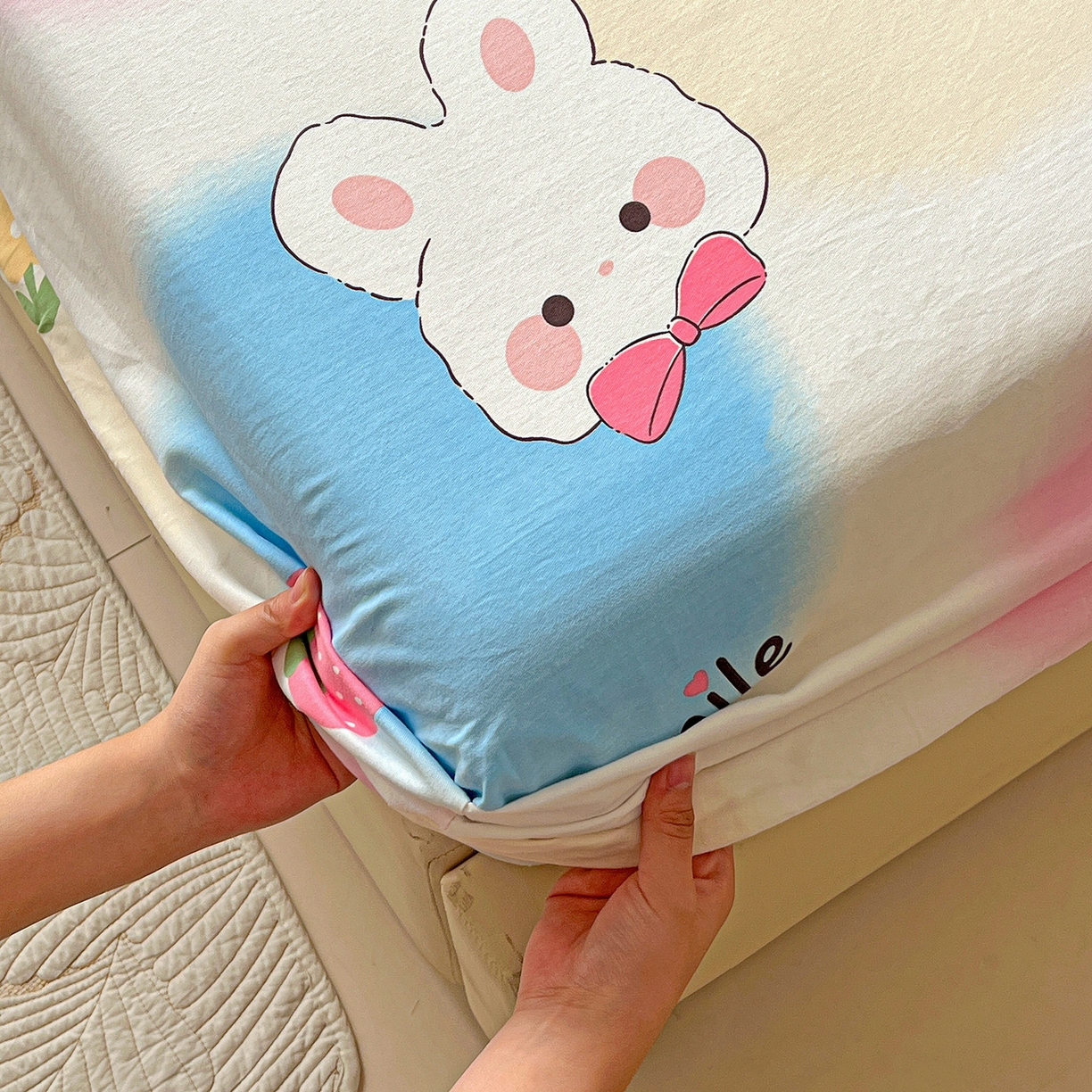 91家纺网 家纺一手货源 找家纺 依庭 2025新款高克重全棉纯棉磨毛印花床笠单品床笠 小欢喜