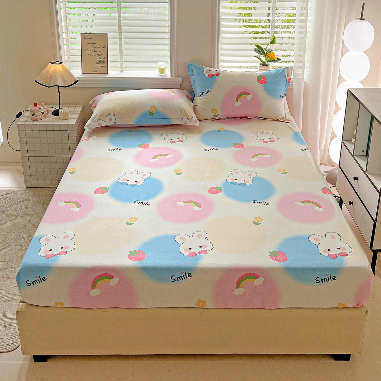 91家纺网 家纺一手货源 找家纺 依庭 2025新款高克重全棉纯棉磨毛印花床笠单品床笠 小欢喜