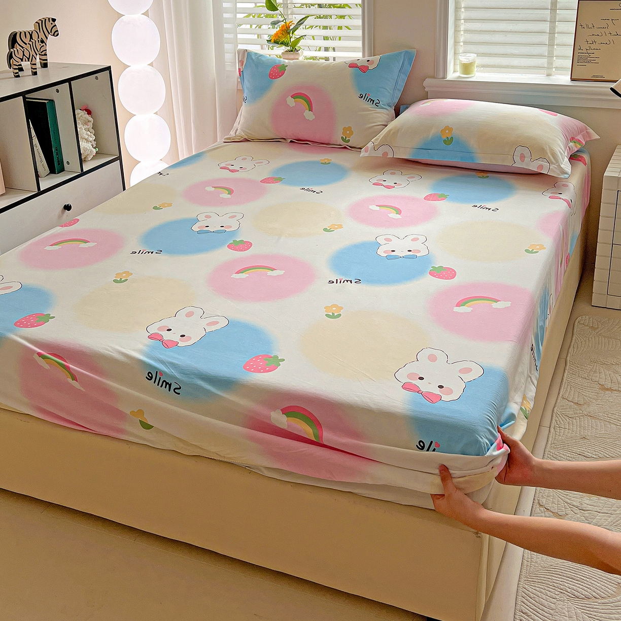 91家纺网 家纺一手货源 找家纺 依庭 2025新款高克重全棉纯棉磨毛印花床笠单品床笠 小欢喜