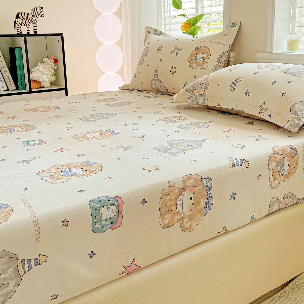 91家纺网 家纺一手货源 找家纺 依庭 2025新款高克重全棉纯棉磨毛印花床笠单品床笠 星梦乐园