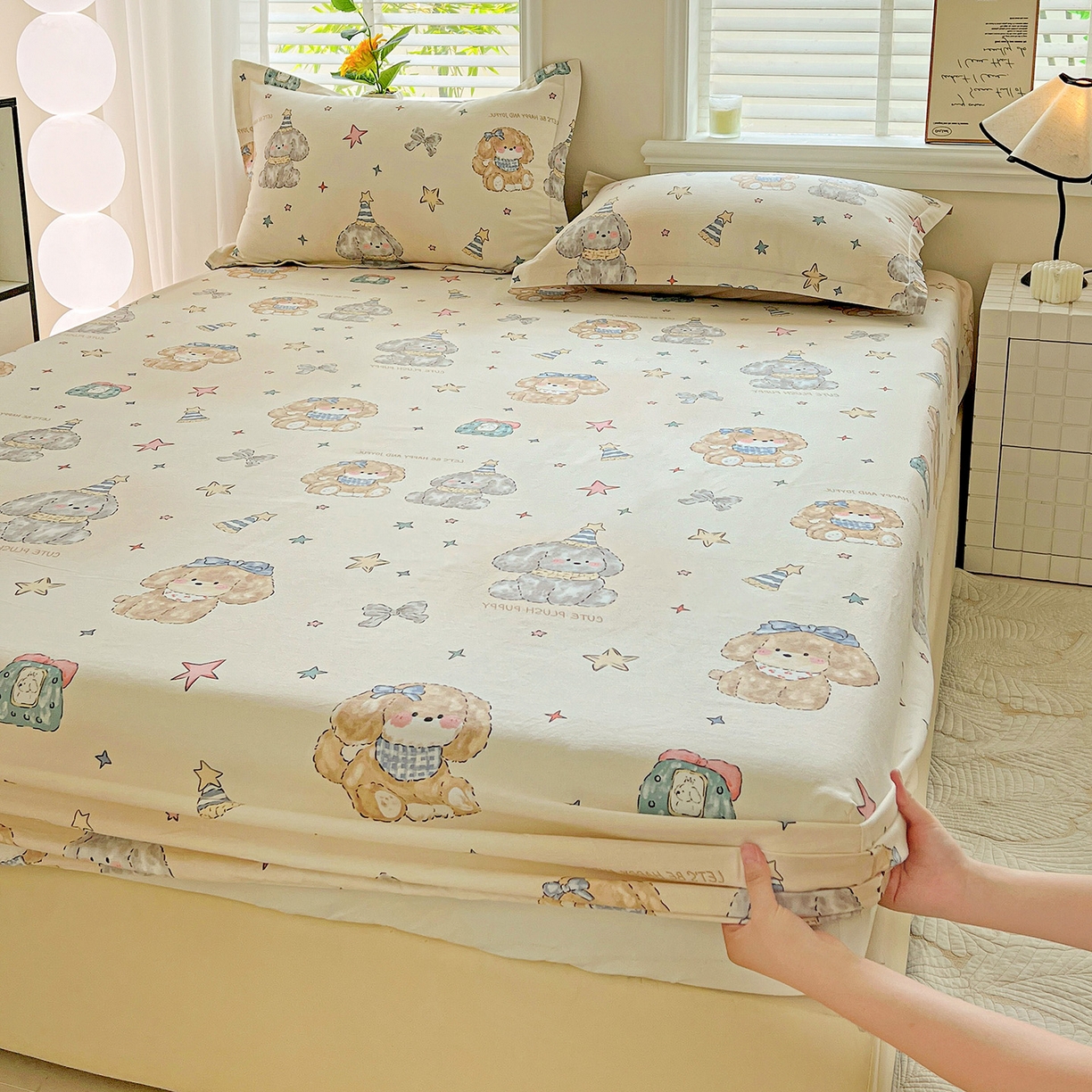 91家纺网 家纺一手货源 找家纺 依庭 2025新款高克重全棉纯棉磨毛印花床笠单品床笠 星梦乐园