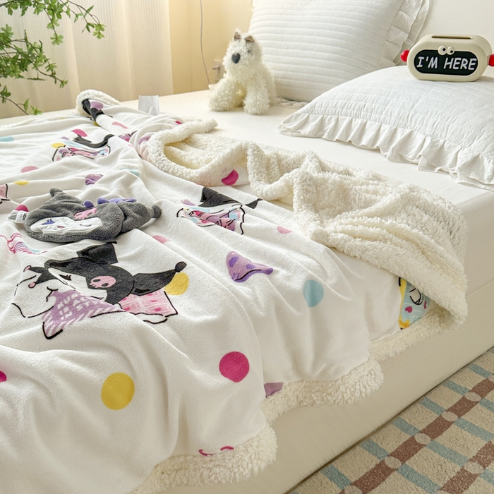 91家纺网 家纺一手货源 找家纺 花满路 2025新款亲肤舒适三丽鸥羊羔毛毯 泡泡库洛米