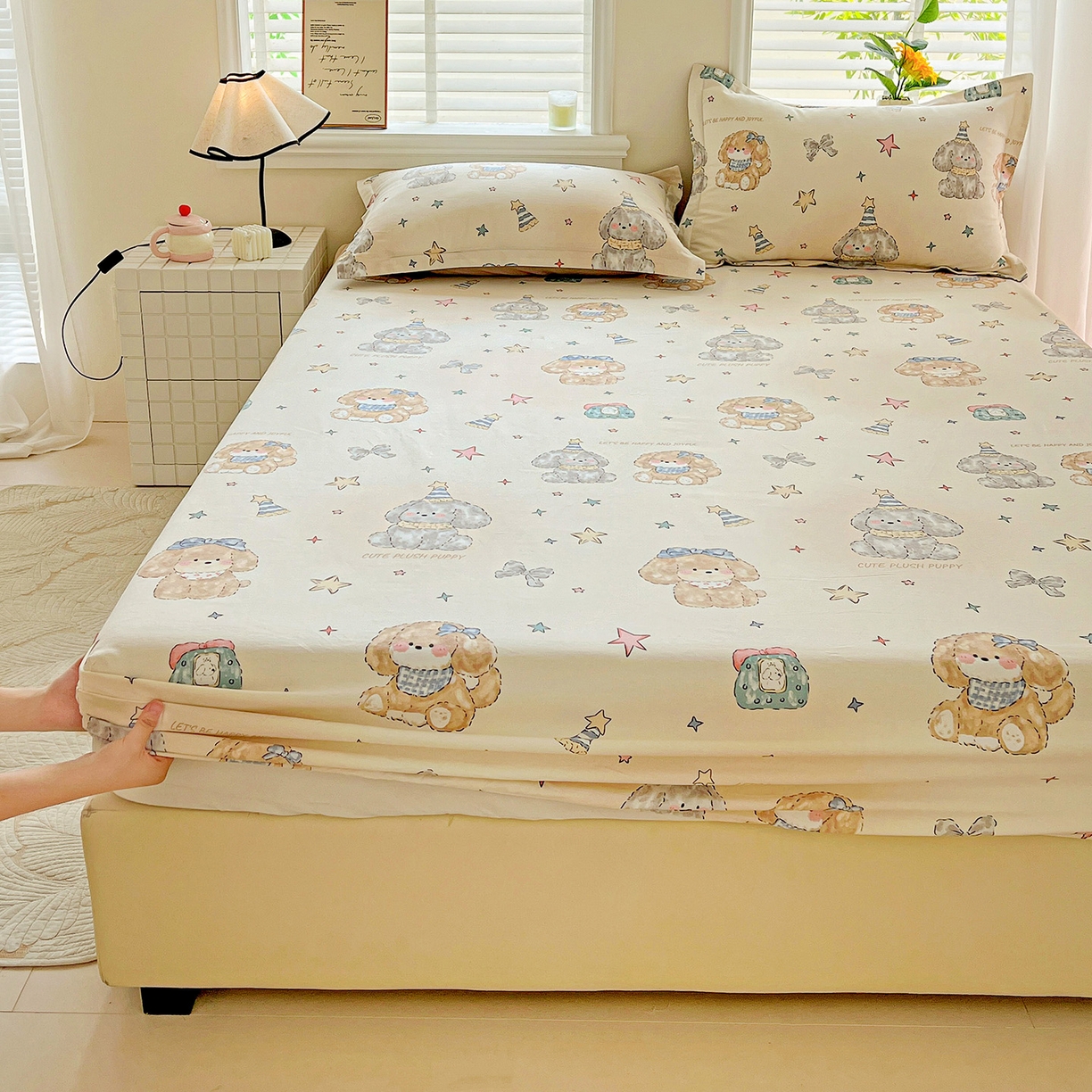 91家纺网 家纺一手货源 找家纺 依庭 2025新款高克重全棉纯棉磨毛印花床笠单品床笠 星梦乐园