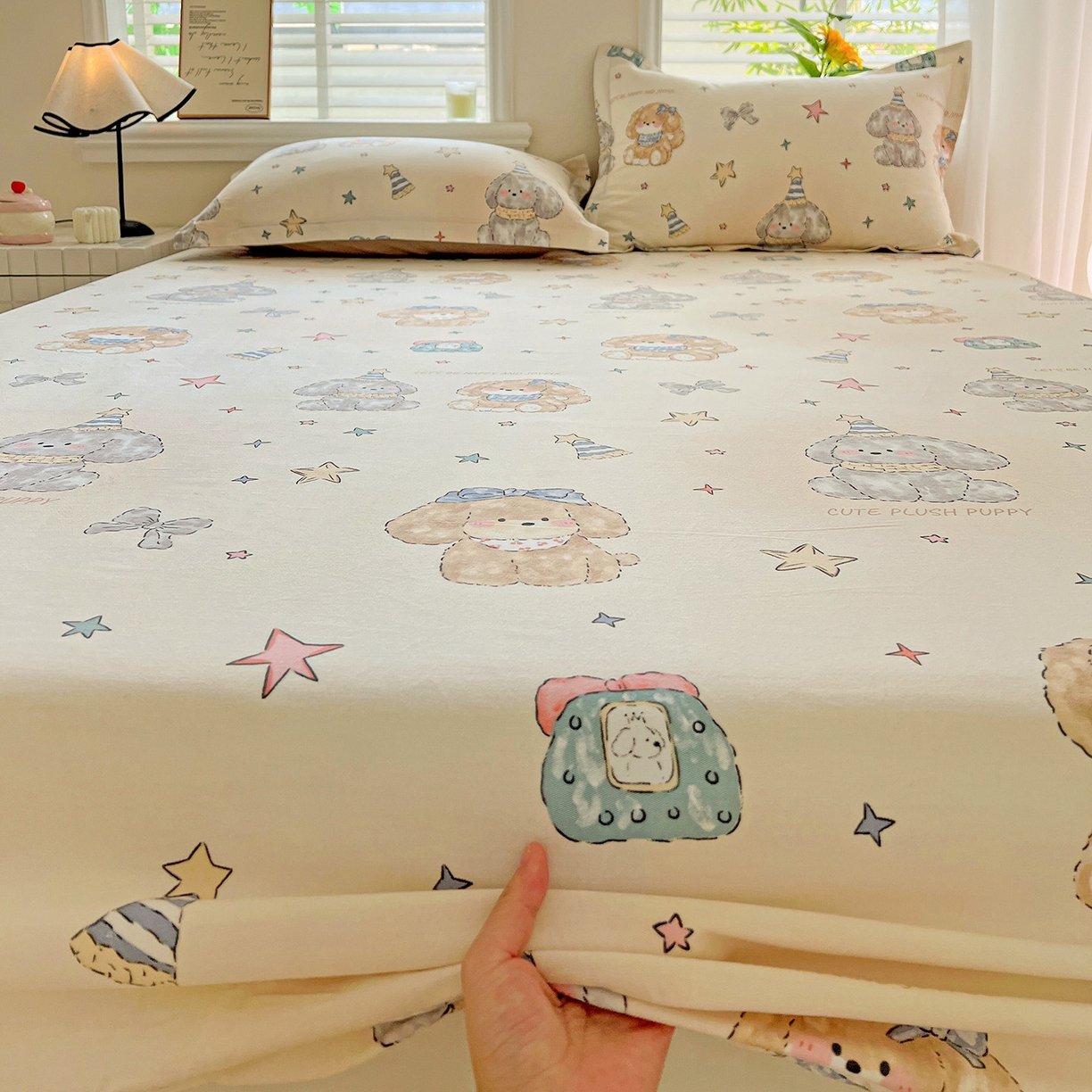 91家纺网 家纺一手货源 找家纺 依庭 2025新款高克重全棉纯棉磨毛印花床笠单品床笠 星梦乐园