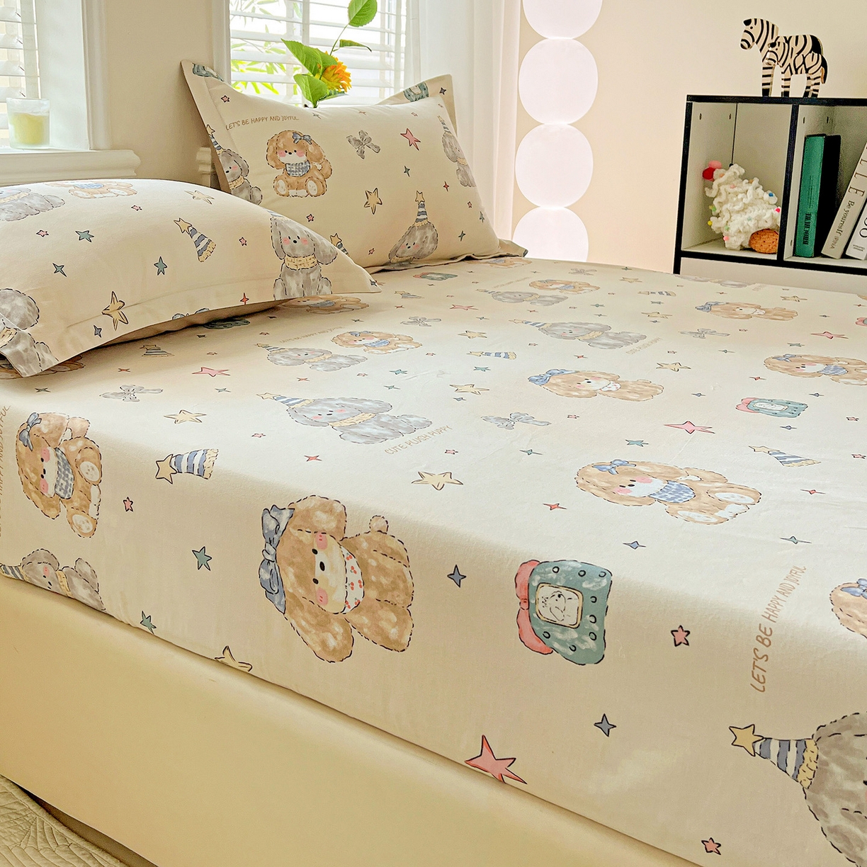 91家纺网 家纺一手货源 找家纺 依庭 2025新款高克重全棉纯棉磨毛印花床笠单品床笠 星梦乐园