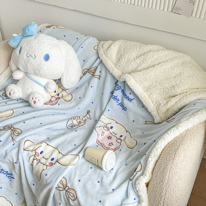 91家纺网 家纺一手货源 找家纺 花满路 2025新款亲肤舒适三丽鸥羊羔毛毯 暖暖玉桂狗