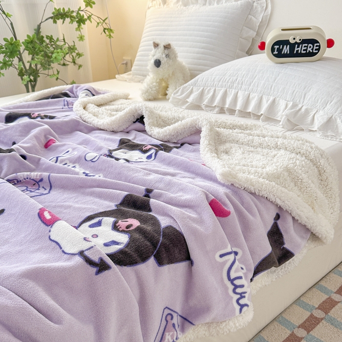 91家纺网 家纺一手货源 找家纺 花满路 2025新款亲肤舒适三丽鸥羊羔毛毯 派对库洛米