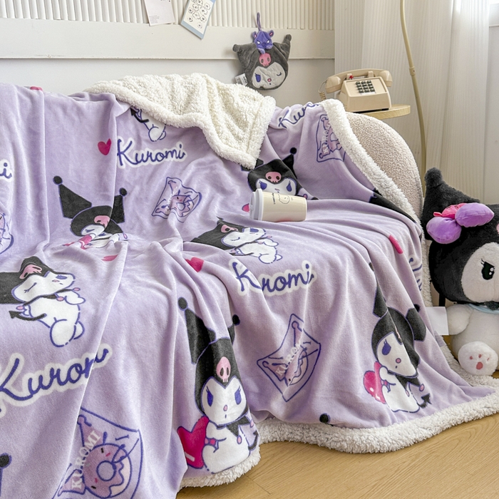 91家纺网 家纺一手货源 找家纺 花满路 2025新款亲肤舒适三丽鸥羊羔毛毯 派对库洛米