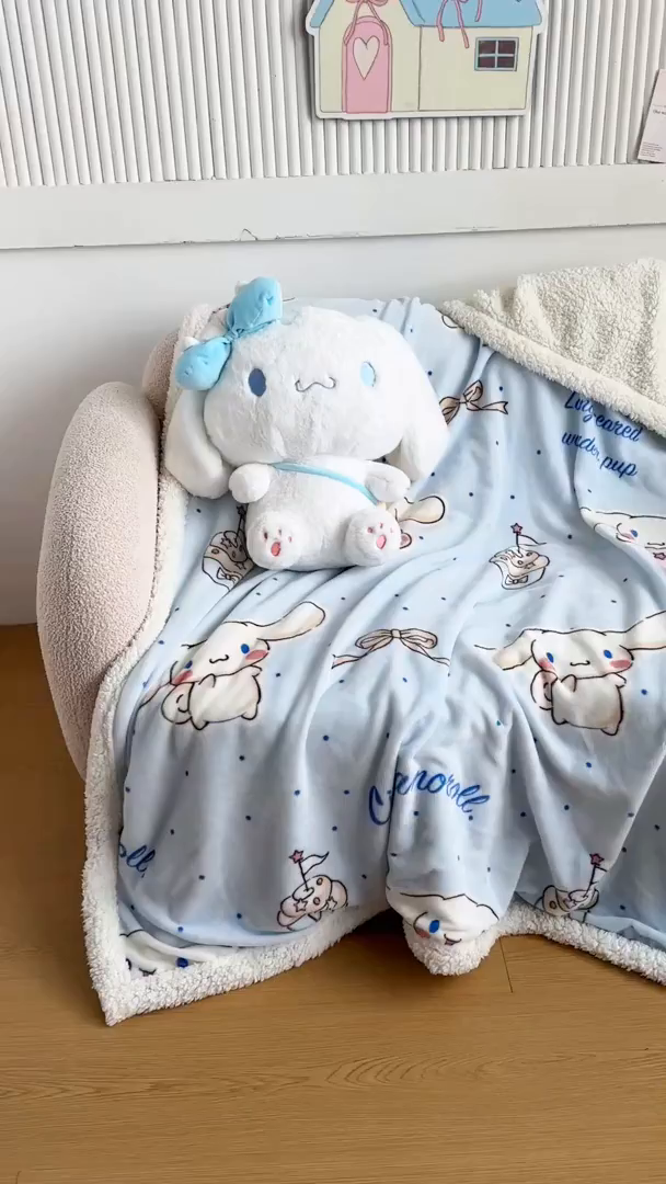 91家纺网 家纺一手货源 找家纺 花满路 2025新款亲肤舒适三丽鸥羊羔毛毯 暖暖玉桂狗