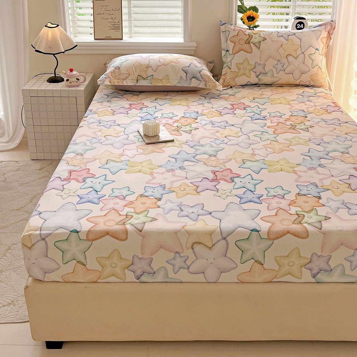 91家纺网 家纺一手货源 找家纺 依庭 2025新款高克重全棉纯棉磨毛印花床笠单品床笠 星晚-粉