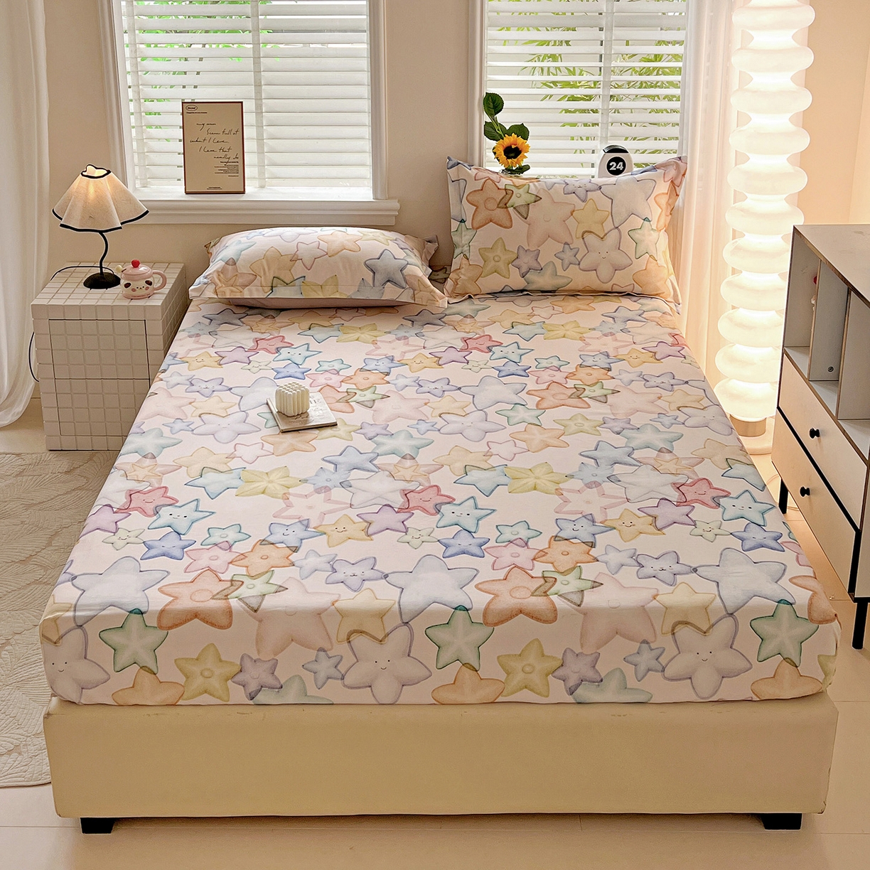 91家纺网 家纺一手货源 找家纺 依庭 2025新款高克重全棉纯棉磨毛印花床笠单品床笠 星晚-粉