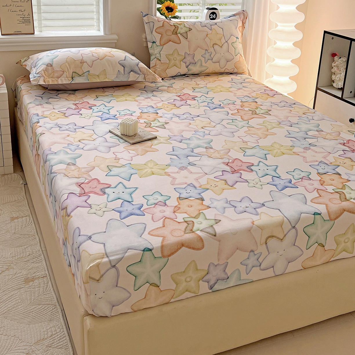 91家纺网 家纺一手货源 找家纺 依庭 2025新款高克重全棉纯棉磨毛印花床笠单品床笠 星晚-粉