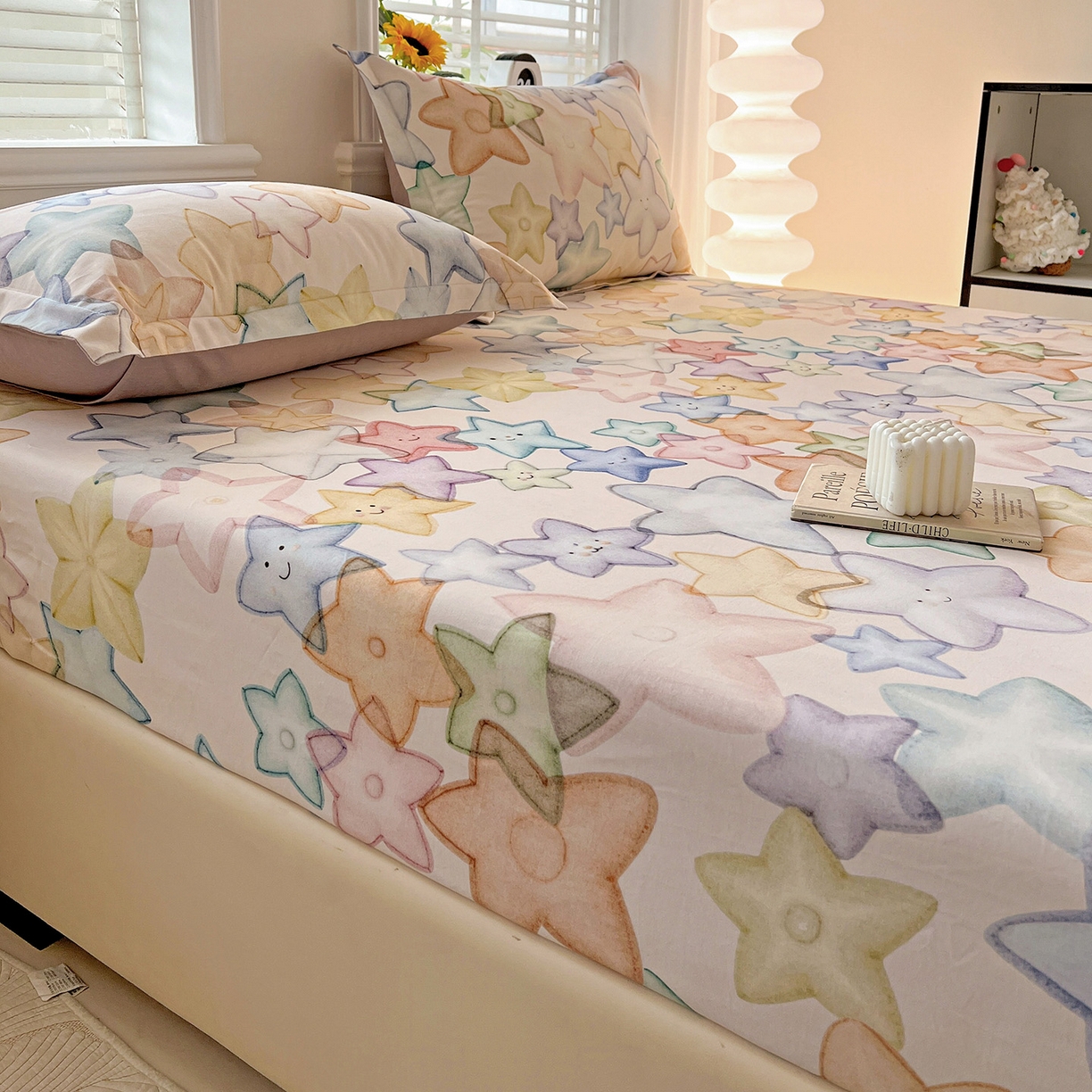 91家纺网 家纺一手货源 找家纺 依庭 2025新款高克重全棉纯棉磨毛印花床笠单品床笠 星晚-粉