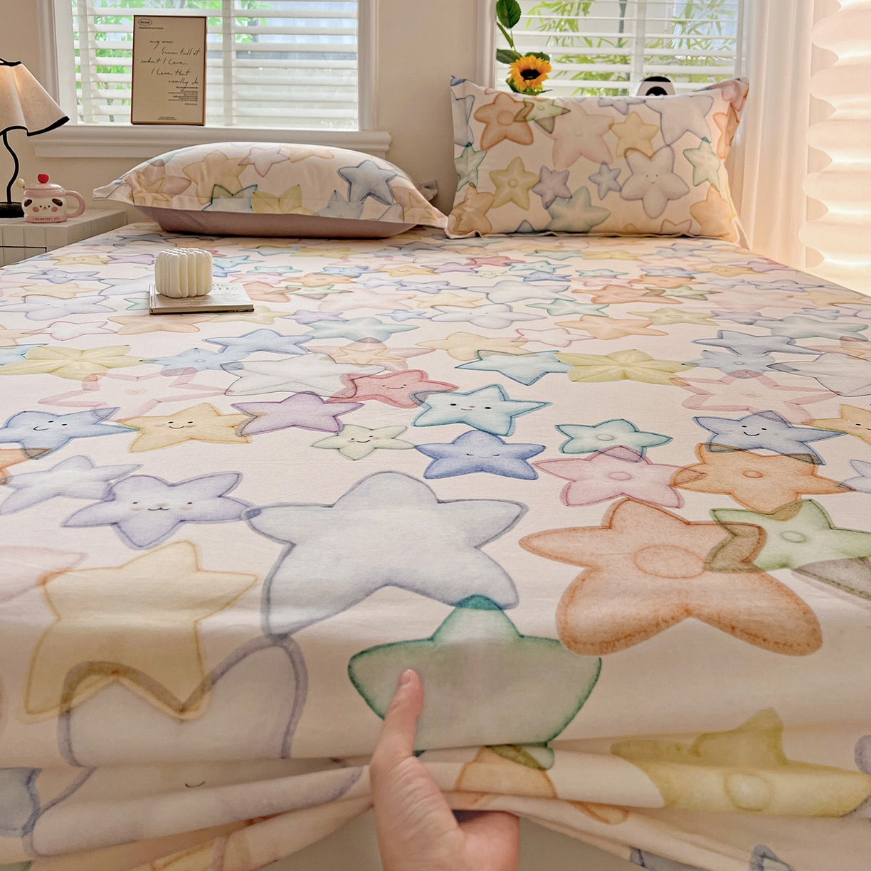 91家纺网 家纺一手货源 找家纺 依庭 2025新款高克重全棉纯棉磨毛印花床笠单品床笠 星晚-粉