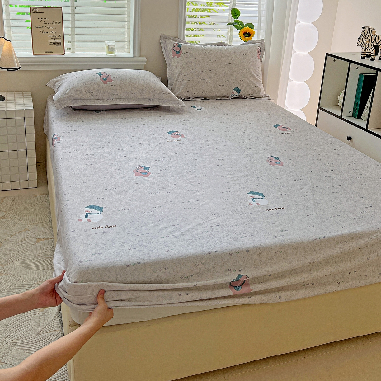 依庭 2025新款高克重全棉纯棉磨毛印花床笠单品床笠 幸福小熊