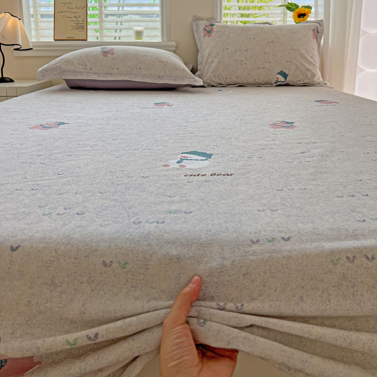 91家纺网 家纺一手货源 找家纺 依庭 2025新款高克重全棉纯棉磨毛印花床笠单品床笠 幸福小熊