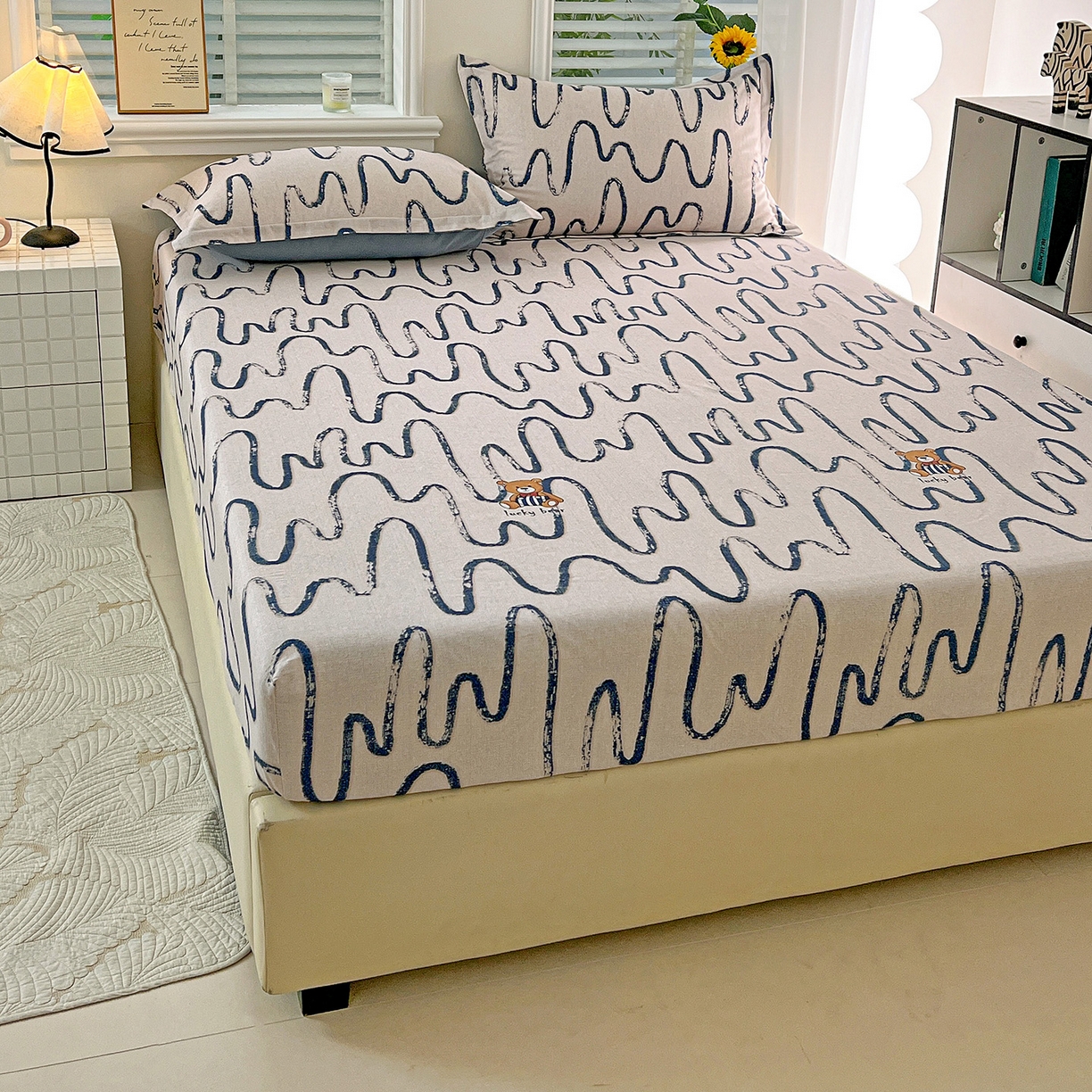 91家纺网 家纺一手货源 找家纺 依庭 2025新款高克重全棉纯棉磨毛印花床笠单品床笠 幸运熊