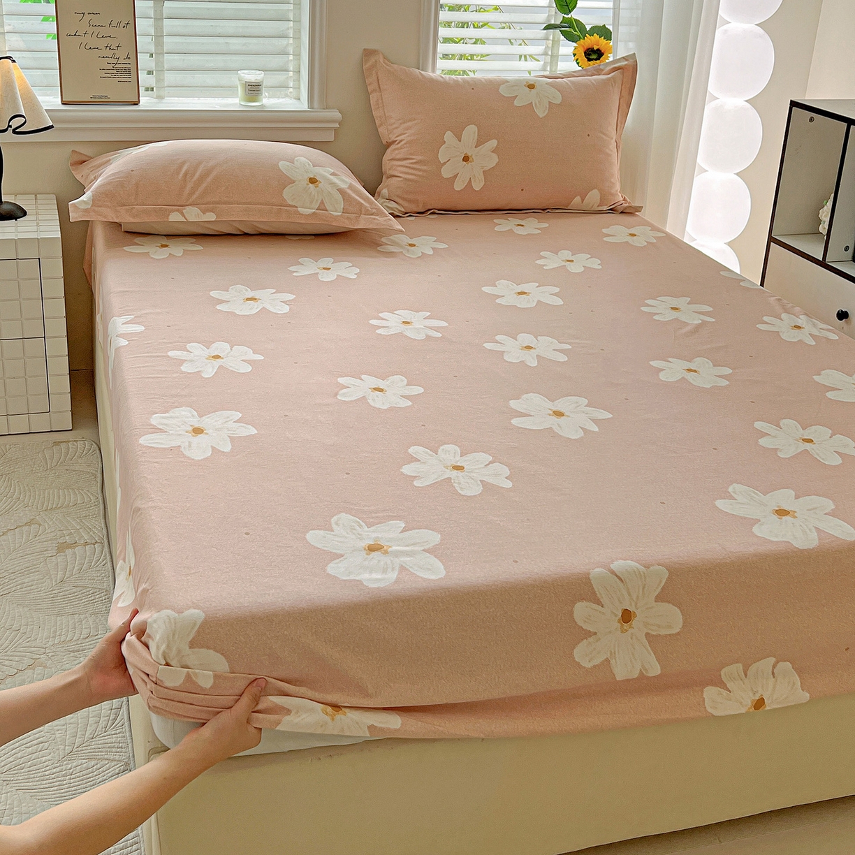 依庭 2025新款高克重全棉纯棉磨毛印花床笠单品床笠 寻悦-桔