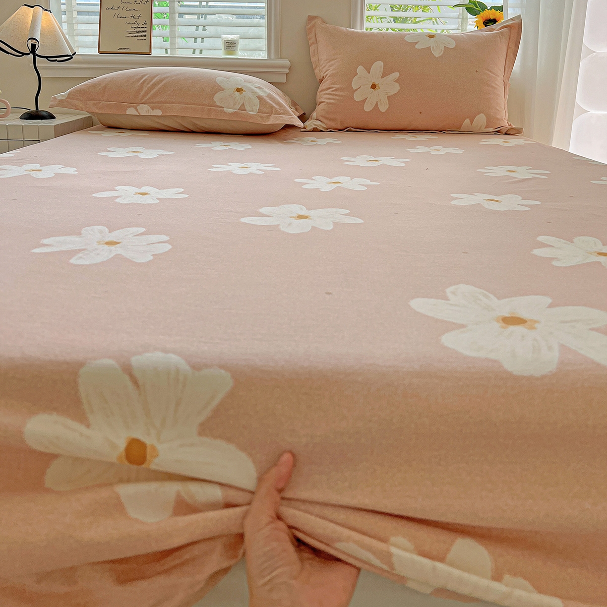 91家纺网 家纺一手货源 找家纺 依庭 2025新款高克重全棉纯棉磨毛印花床笠单品床笠 寻悦-桔