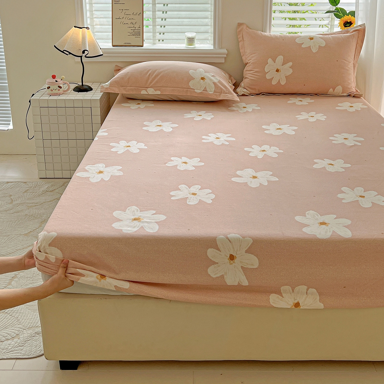 91家纺网 家纺一手货源 找家纺 依庭 2025新款高克重全棉纯棉磨毛印花床笠单品床笠 寻悦-桔