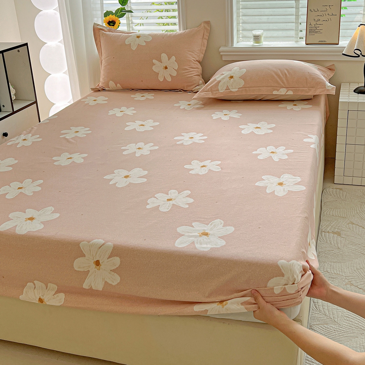 91家纺网 家纺一手货源 找家纺 依庭 2025新款高克重全棉纯棉磨毛印花床笠单品床笠 寻悦-桔