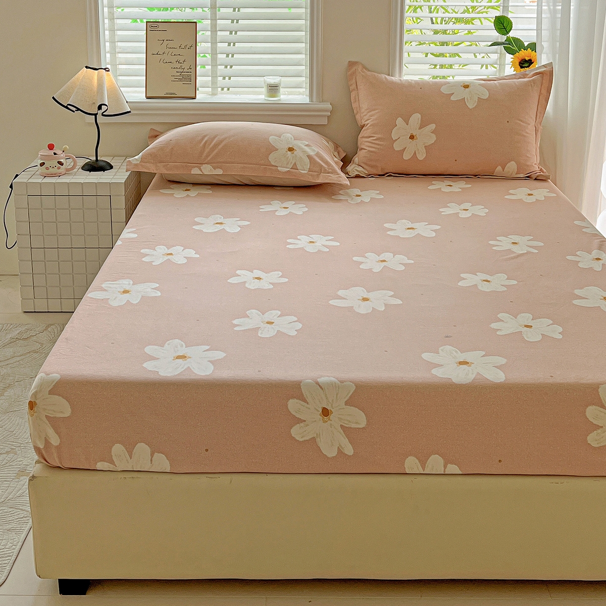 91家纺网 家纺一手货源 找家纺 依庭 2025新款高克重全棉纯棉磨毛印花床笠单品床笠 寻悦-桔