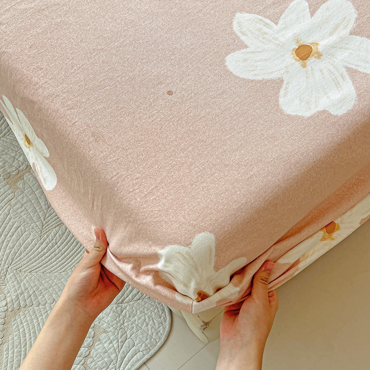 91家纺网 家纺一手货源 找家纺 依庭 2025新款高克重全棉纯棉磨毛印花床笠单品床笠 寻悦-桔