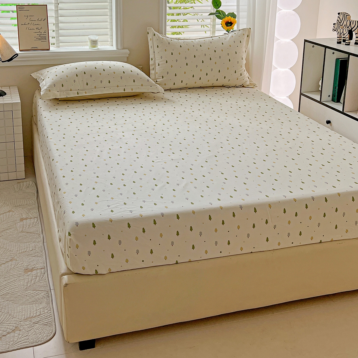 91家纺网 家纺一手货源 找家纺 依庭 2025新款高克重全棉纯棉磨毛印花床笠单品床笠 叶叶情深