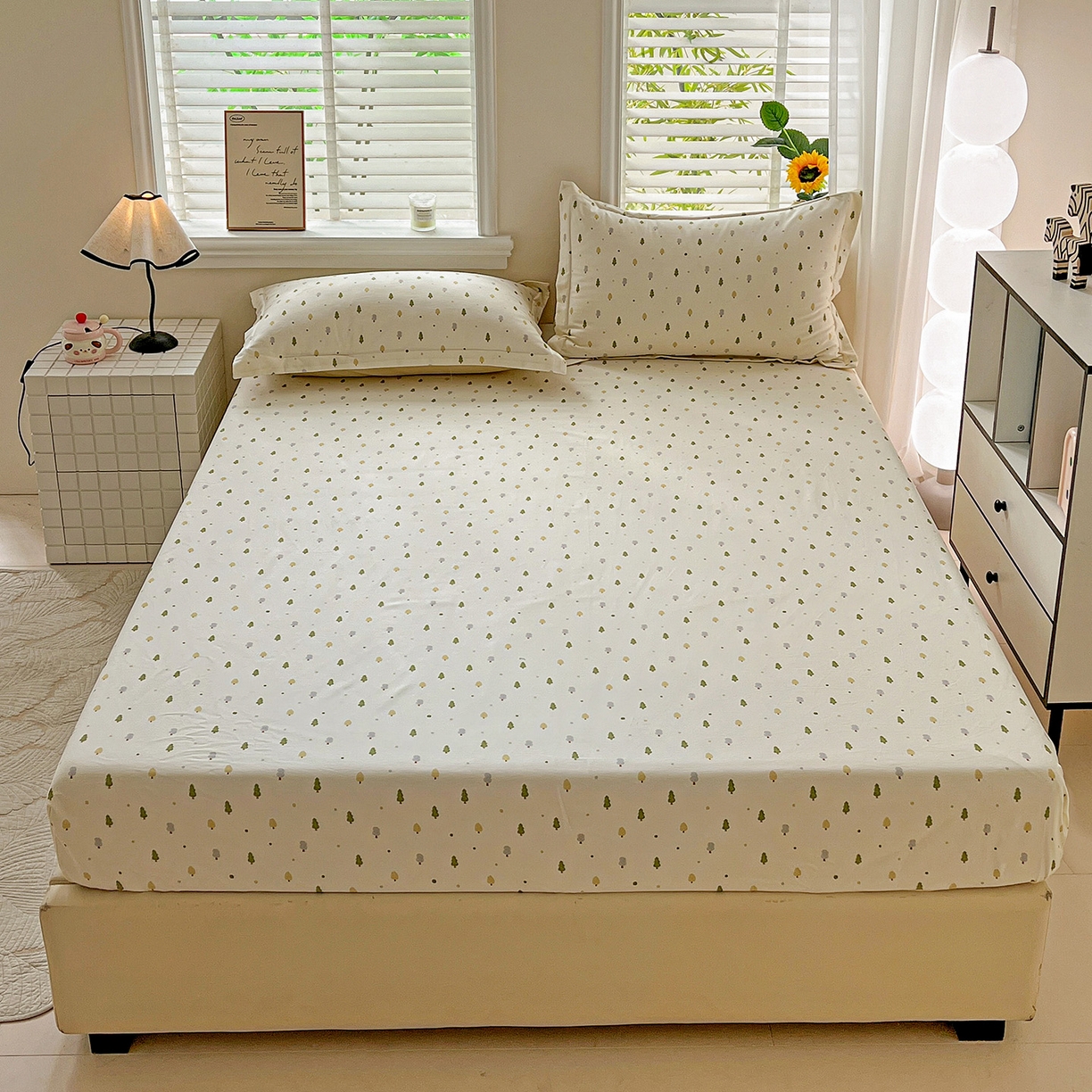 91家纺网 家纺一手货源 找家纺 依庭 2025新款高克重全棉纯棉磨毛印花床笠单品床笠 叶叶情深