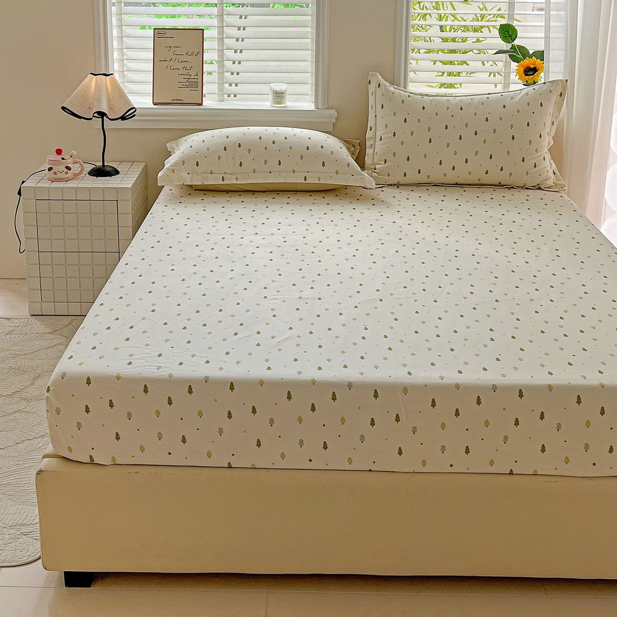 91家纺网 家纺一手货源 找家纺 依庭 2025新款高克重全棉纯棉磨毛印花床笠单品床笠 叶叶情深