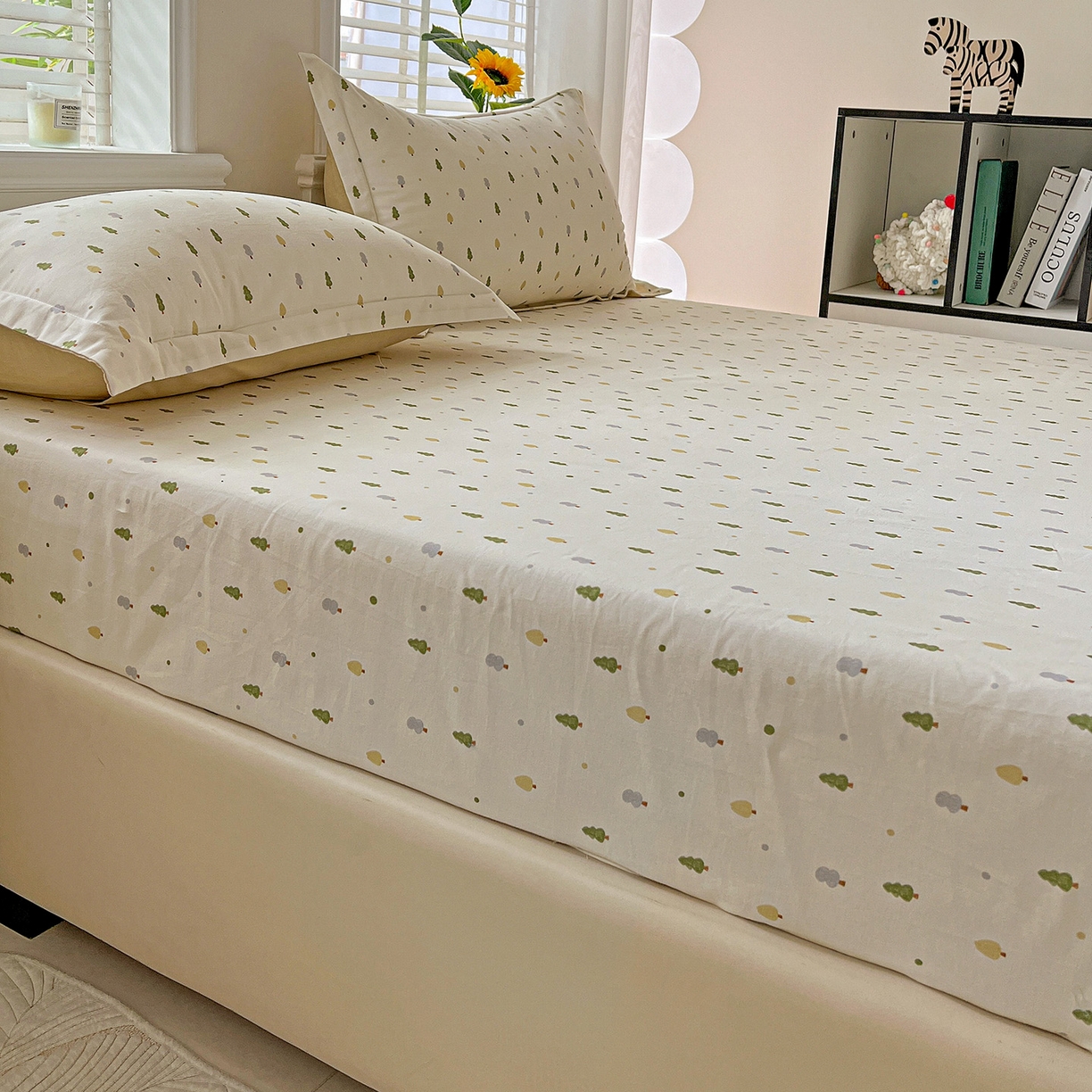 91家纺网 家纺一手货源 找家纺 依庭 2025新款高克重全棉纯棉磨毛印花床笠单品床笠 叶叶情深