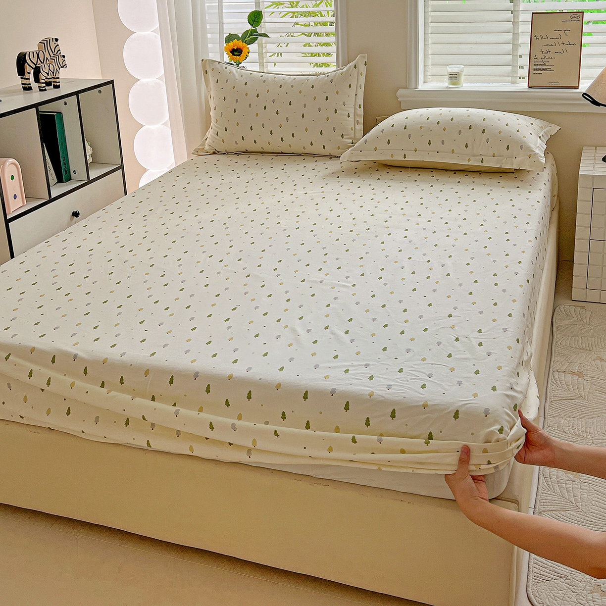 91家纺网 家纺一手货源 找家纺 依庭 2025新款高克重全棉纯棉磨毛印花床笠单品床笠 叶叶情深