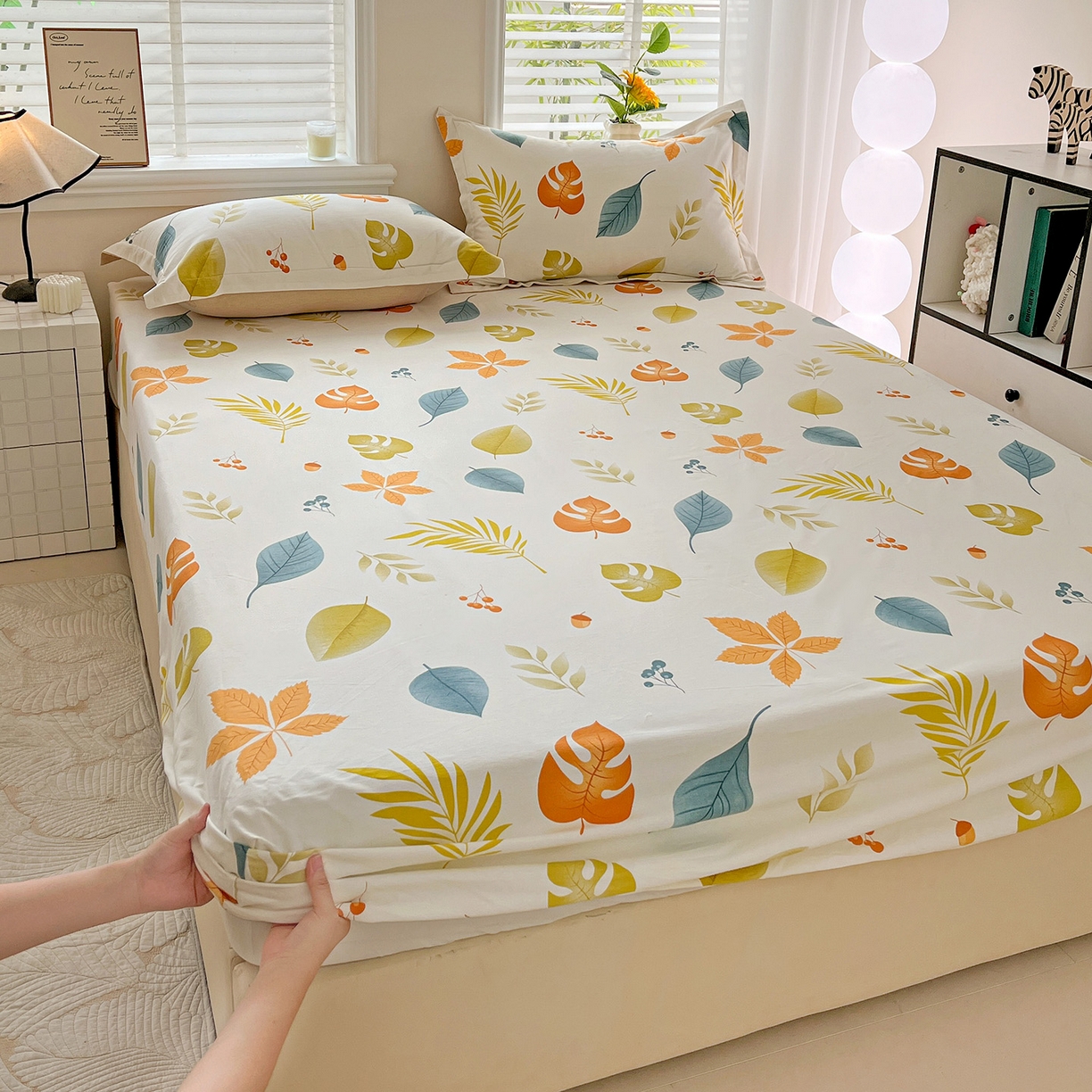 依庭 2025新款高克重全棉纯棉磨毛印花床笠单品床笠 叶之恋